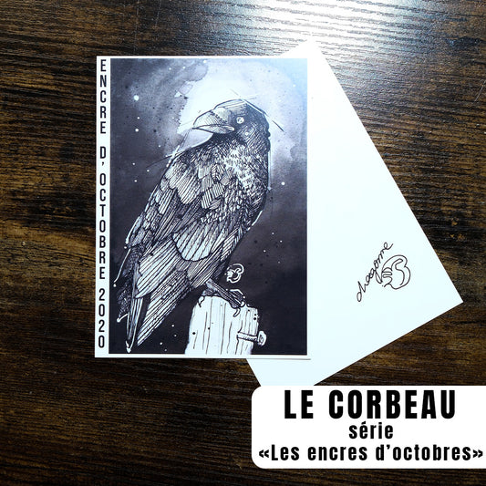 Carte postale "Le corbeau" - série Encre d'octobre