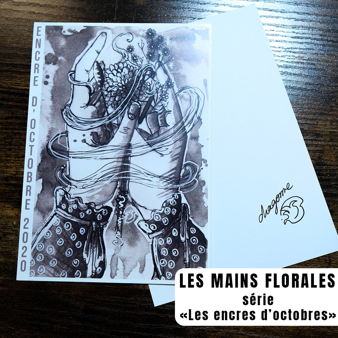 Carte postale "Les mains florales" - série Encre d'octobre