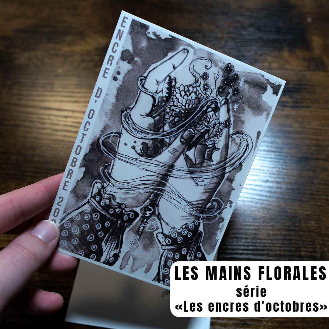 Carte postale "Les mains florales" - série Encre d'octobre