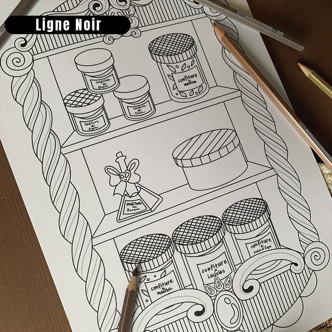 Illustration à colorier - L'étagère à confiture