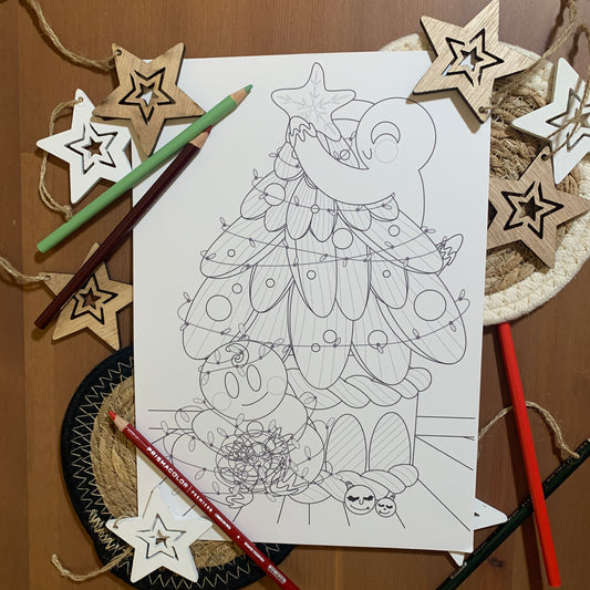 Illustration à colorier - Décoration du sapin de noël