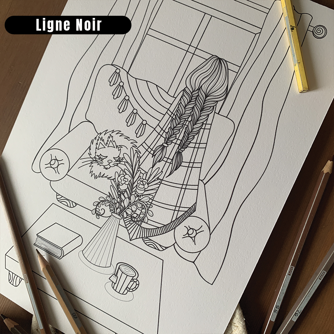 Illustration à colorier - Moment de lecture