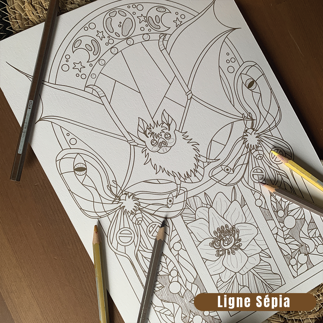 Illustration à colorier - Nuit en vitrail
