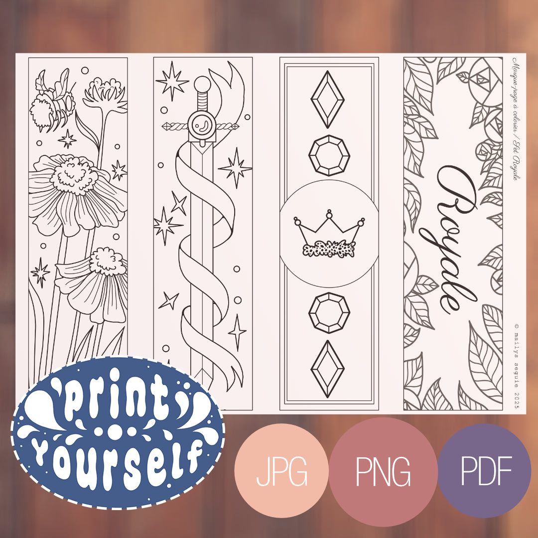 "Royale" - Lot de 4 Marques-Pages à Colorier