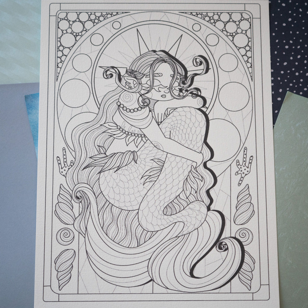 Set de 4 Coloriages - Vitraux de Sirènes