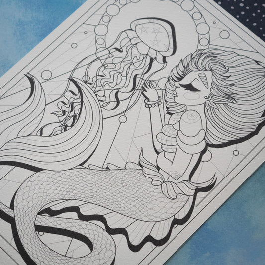Illustration à colorier - Sirène & Méduse