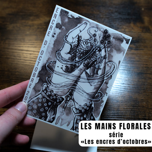 Carte postale "Les mains florales" - série Encre d'octobre