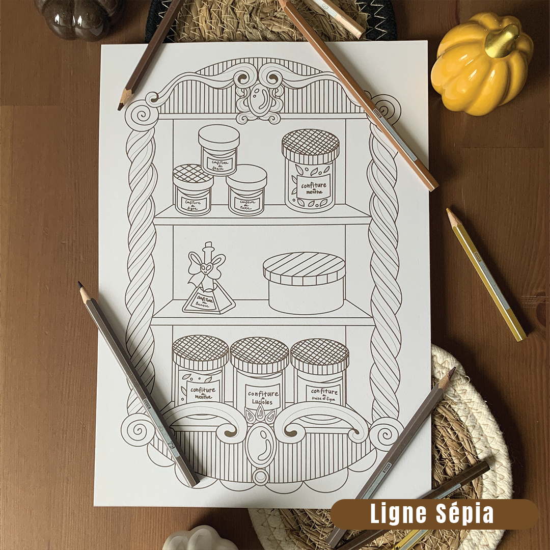 Illustration à colorier - L'étagère à confiture