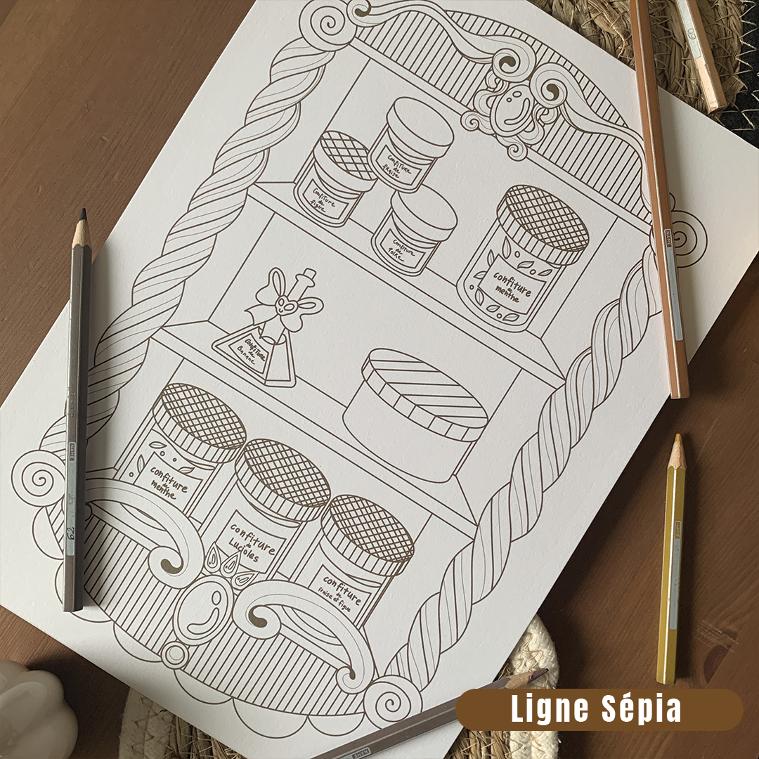 Illustration à colorier - L'étagère à confiture