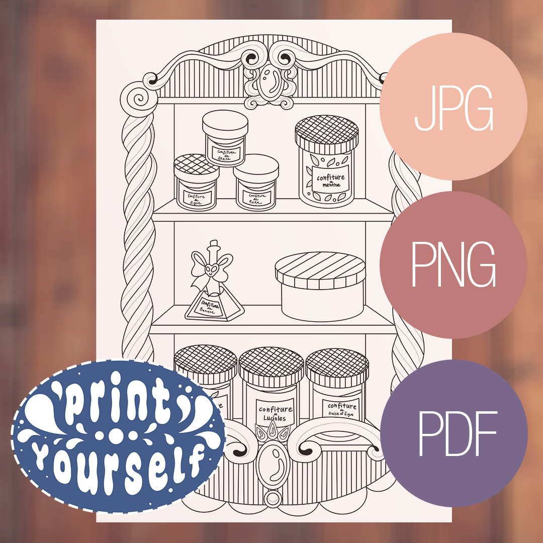 Illustration à colorier - L'étagère à confiture