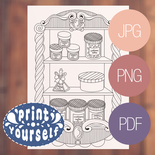 Illustration à colorier - L'étagère à confiture