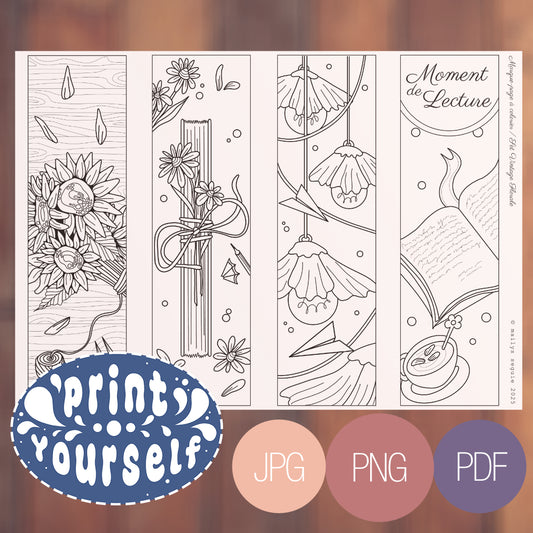 "Vintage Florale" - Lot de 4 Marques-Pages à Colorier