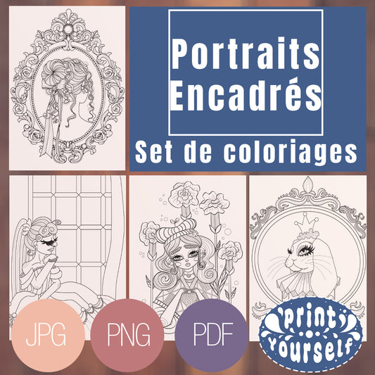 Set de 4 Coloriages - Portraits Encadrés