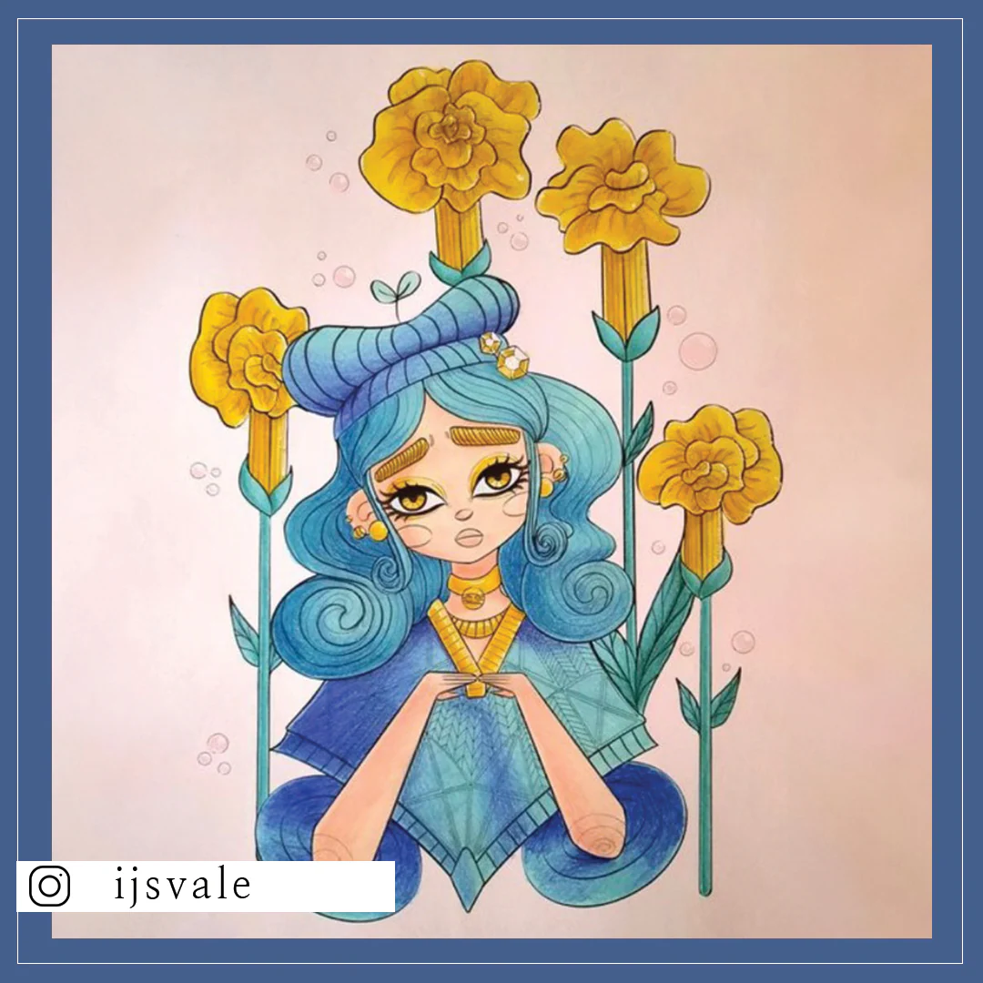 Flower Girl mise en couleurs turquoise et jaune par Ijsvale