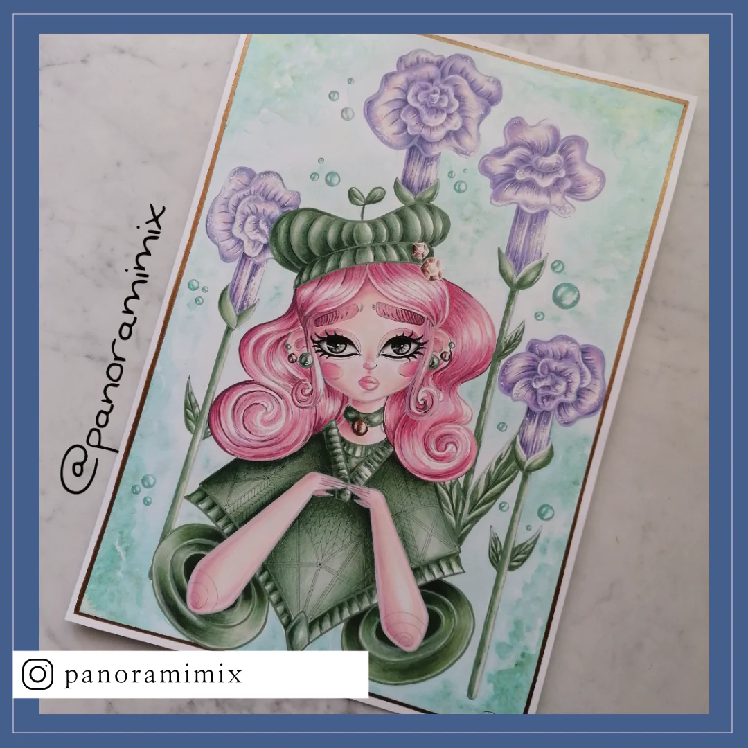 Flower Girl mise en couleurs rose, verte et violette par Panoramimix