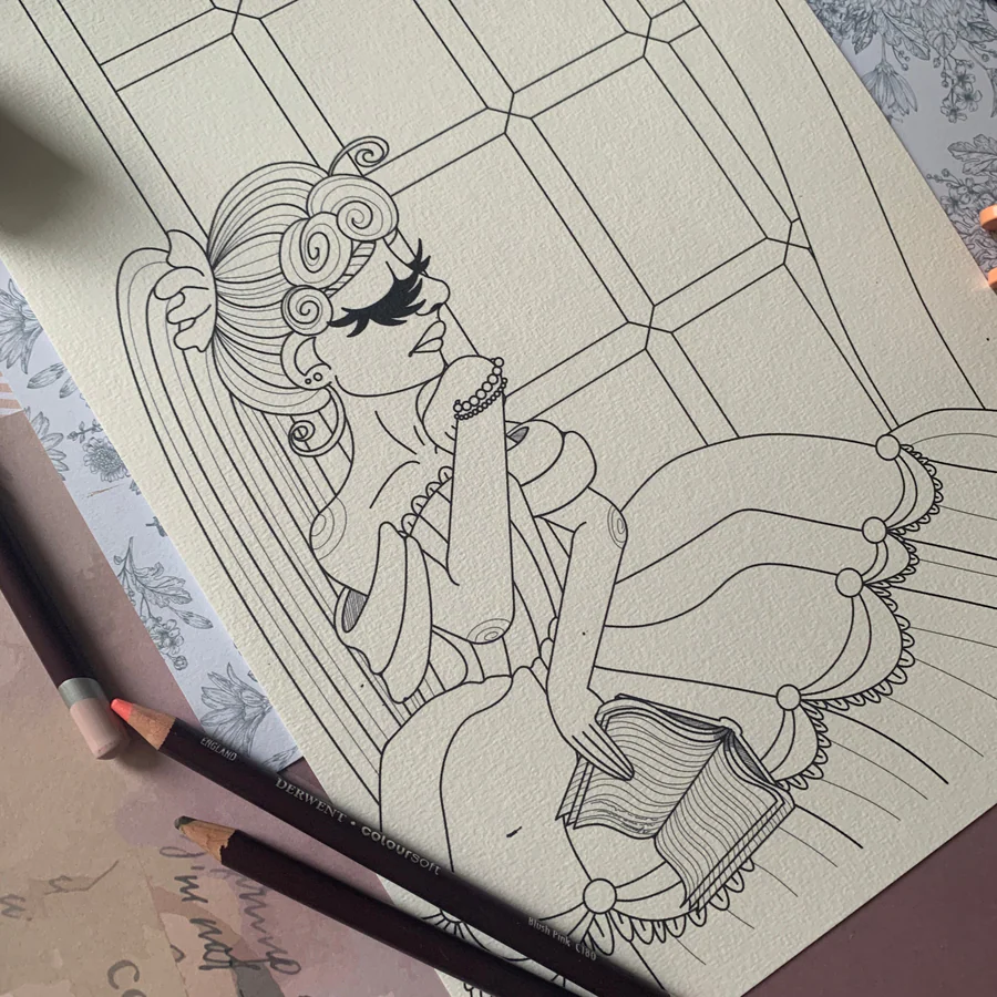 Gros plan du lineart Le Songe sur papier texturé