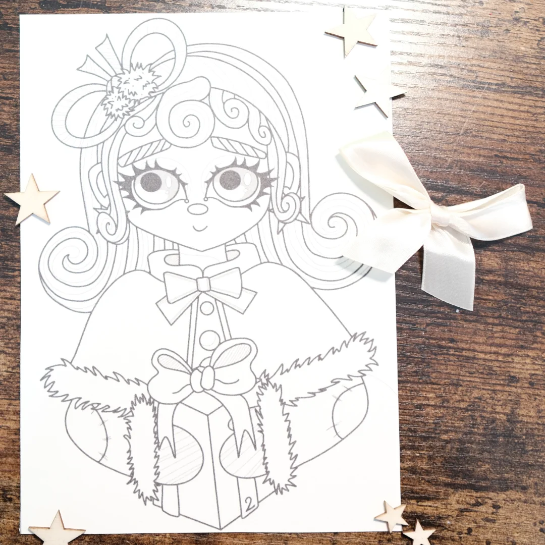 Carte numéro 2 : une jeune fille tenant un cadeau de Noël