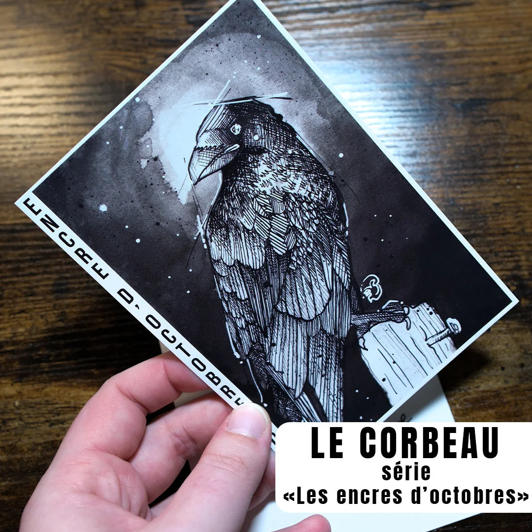 Aperçu de Carte postale "Le corbeau" - série Encre d'octobre