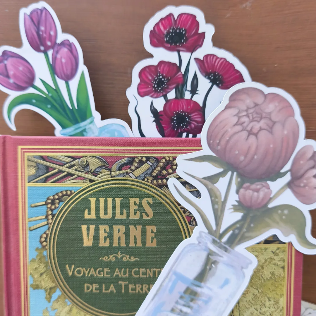 Aperçu de Set de 3 Marque-pages "Le Trio Botanique" - Illustration Florale Artisanale